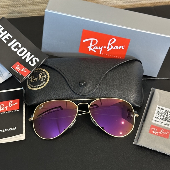 LIKE NEW Ray-Ban Aviator RB3025 Purple Mirror Ray ban Sunglasses - Picture 2 of 15